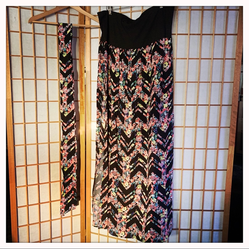 Plus Size XXL floral strapless maxi dress